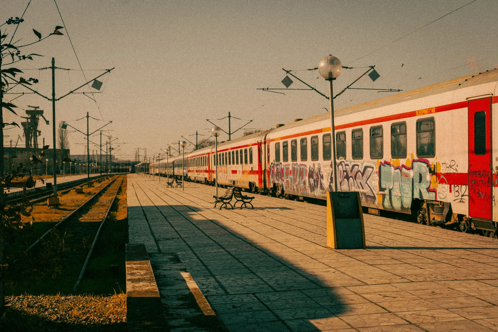 Train at a station platform in Bulgaria