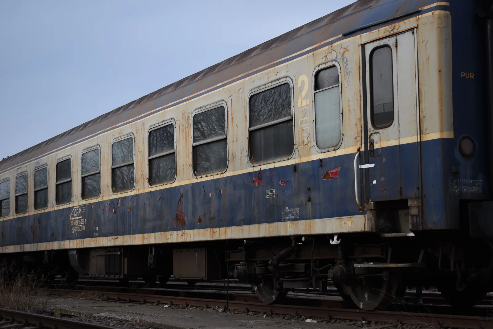 Train car on railway tracks in Sibiu, Romania