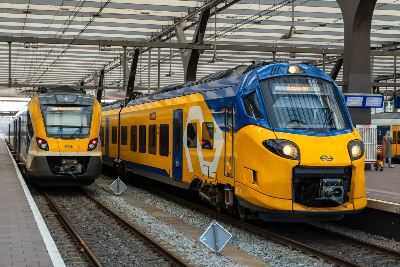 Trein aan een perron in Nederland