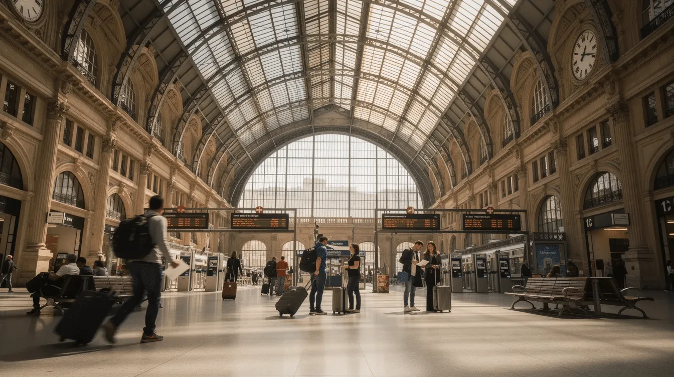 Intérieur de la gare centrale d'Amsterdam avec des voyageurs