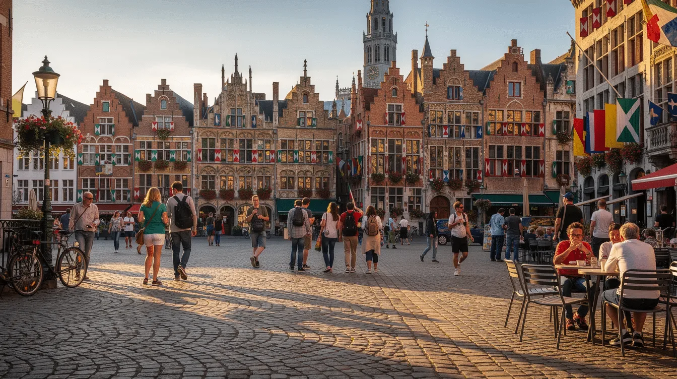 Marktplein en historische gebouwen in Brugge