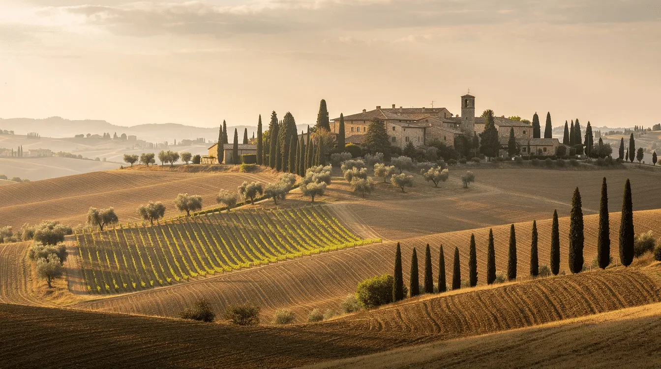 Toscaans platteland met villa en cipressen