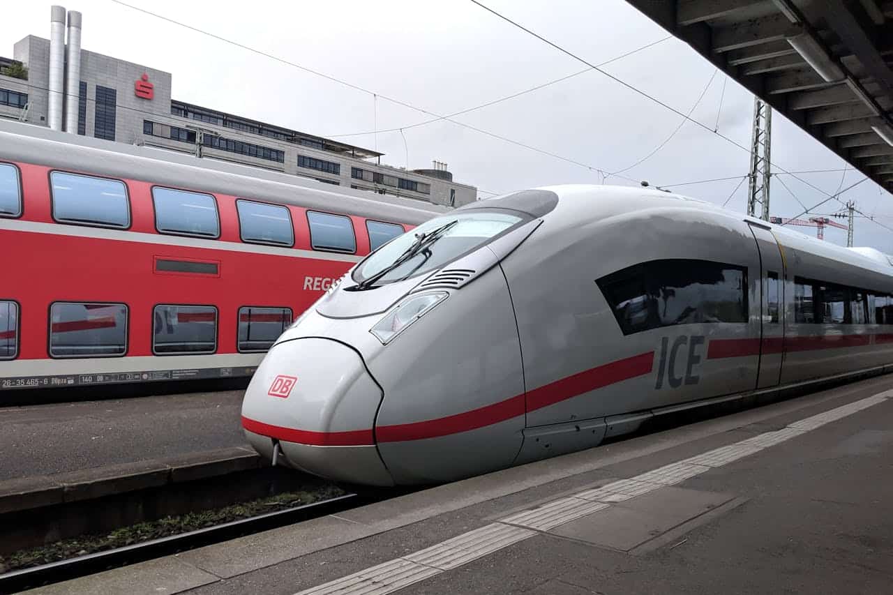 Deutsche Bahn ICE train at a station platform