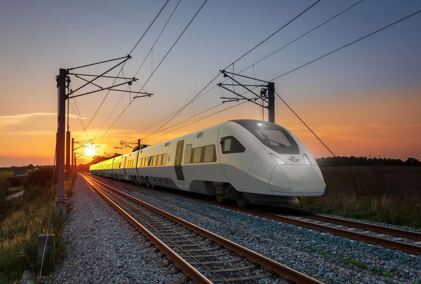 SJ high-speed train at sunset