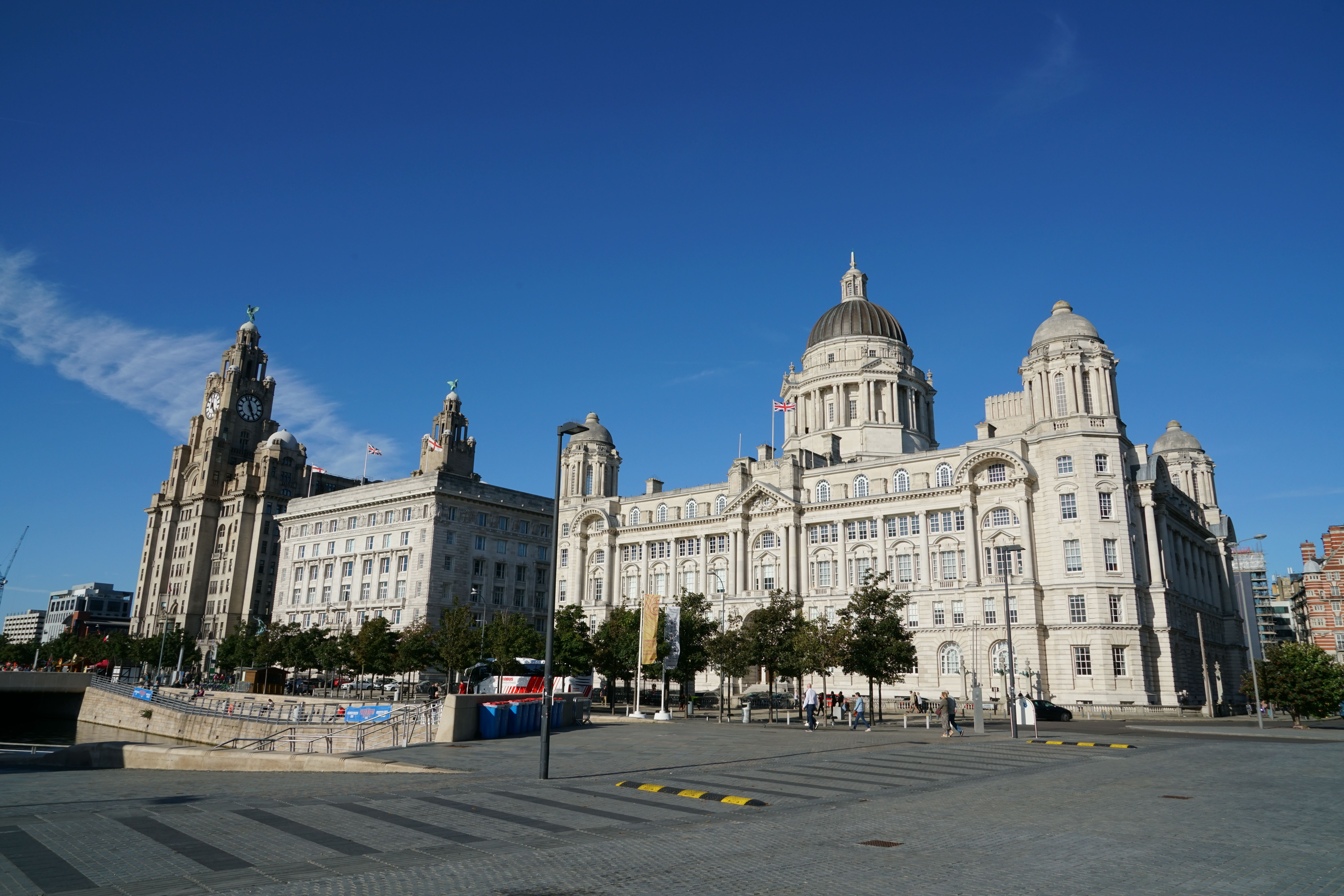 The Three Graces at Liverpool Pier Head: Royal Liver Building, Cunard Building and Port of Liverpool Building